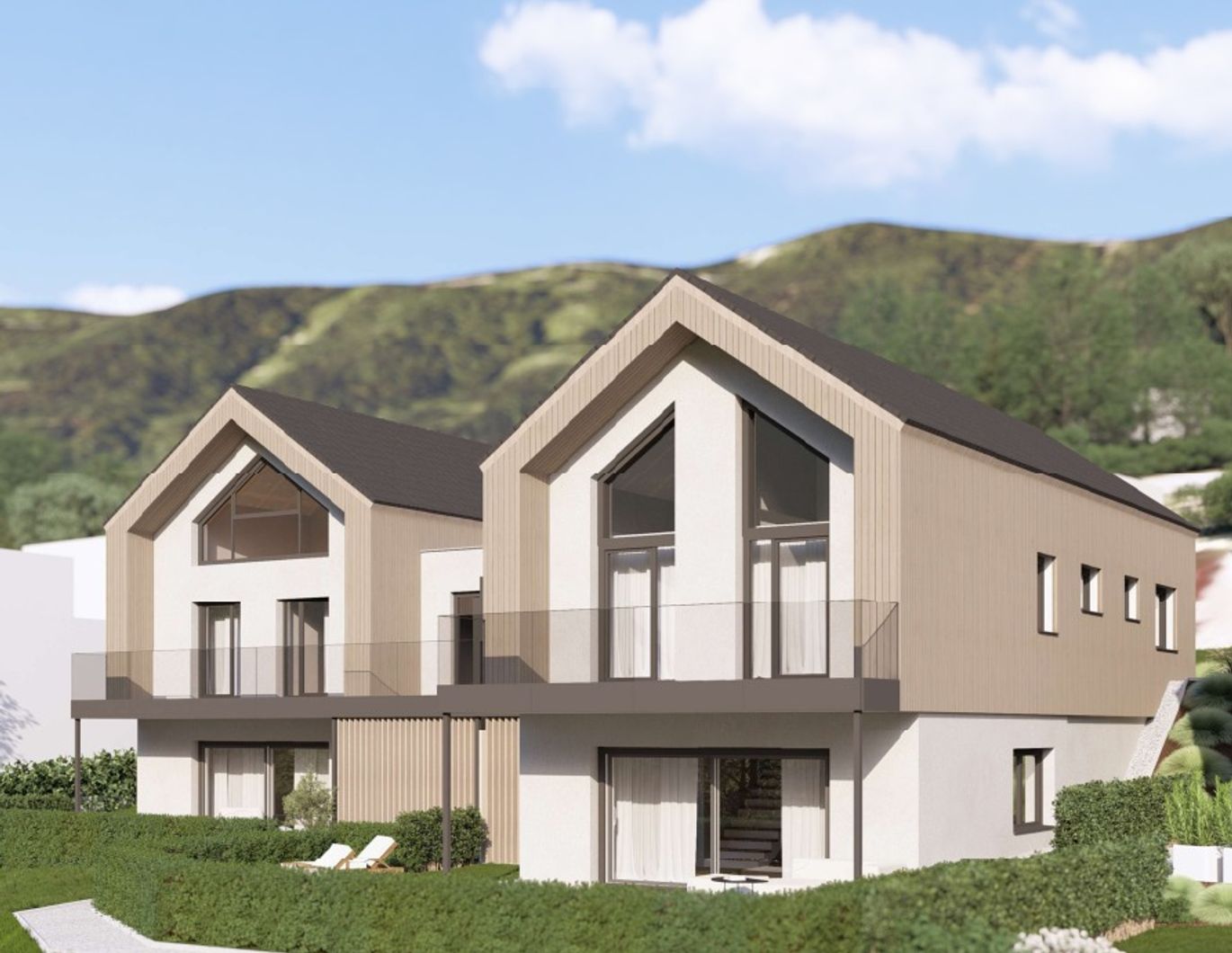 Neubau-Doppelhaushälfte mit Wellness und Bergblick, 600 M vom Attersee – Bild 1 von 6